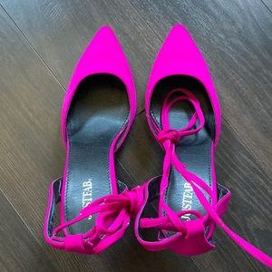 Just Fab fuchsia or pink kitten heels - strappy calf tie